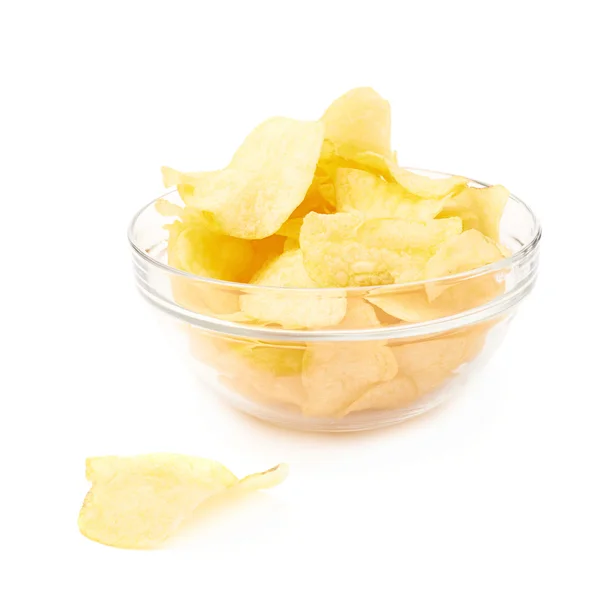 Multiple potato chips in a glass bowl — Stock Photo, Image