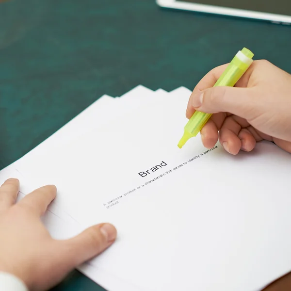 Marking words in a brand definition — Stock Photo, Image