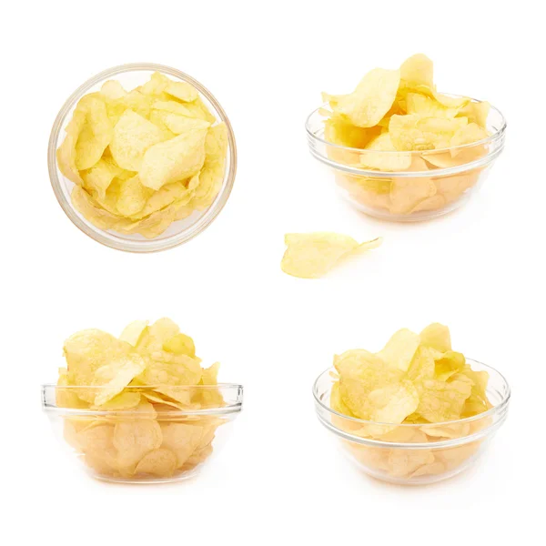 Mehrere Kartoffelchips in einer Glasschüssel — Stockfoto