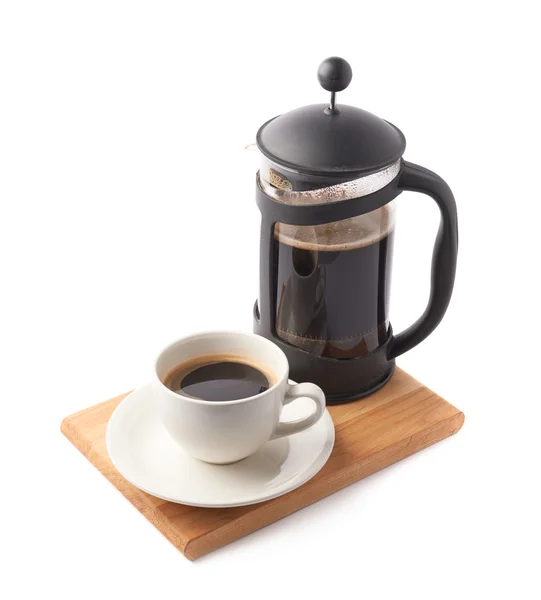 Französische Presskanne und Tasse Kaffee — Stockfoto