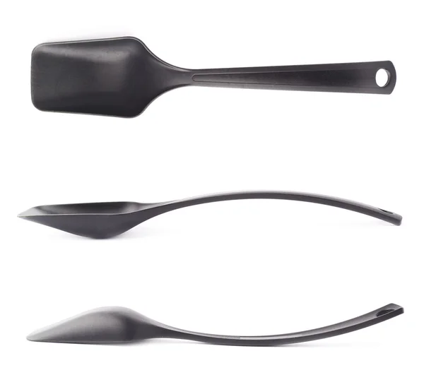 黑色塑料厨房勺 — 图库照片
