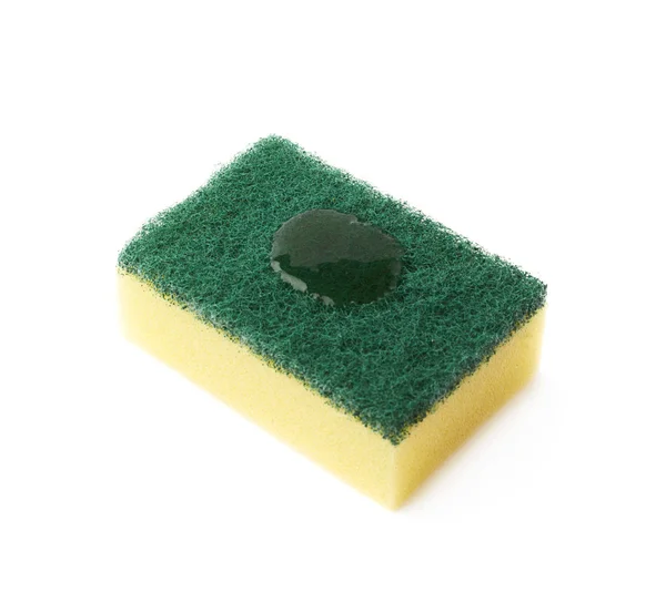 Cleaning sponge with detergent drops — Stock Photo, Image