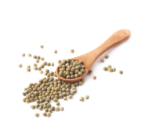 Wooden spoon and green peppercorn — Stock Photo, Image