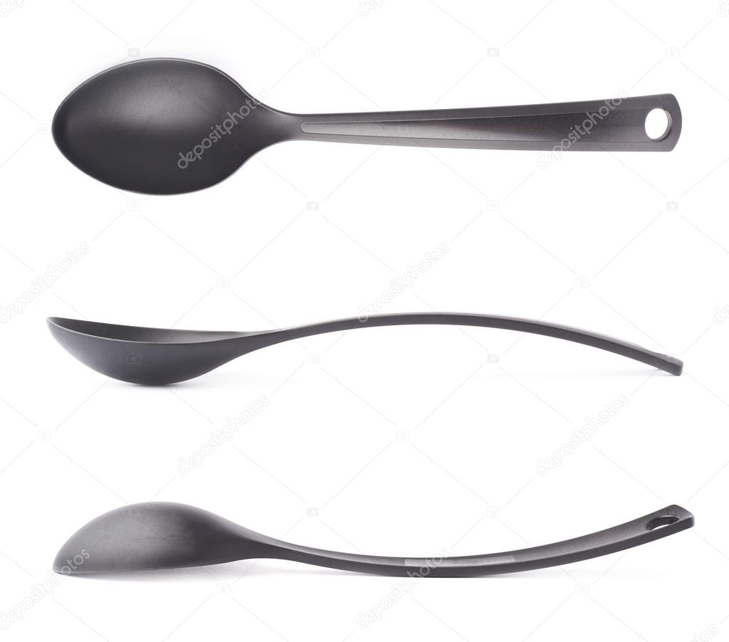 Black plastic kitchen ladle spoons
