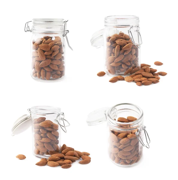 Glass jar with almonds — Stock Photo, Image