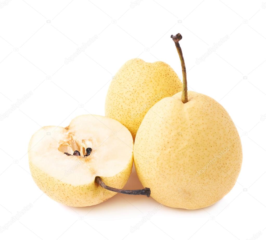 Cut and served yellow pears