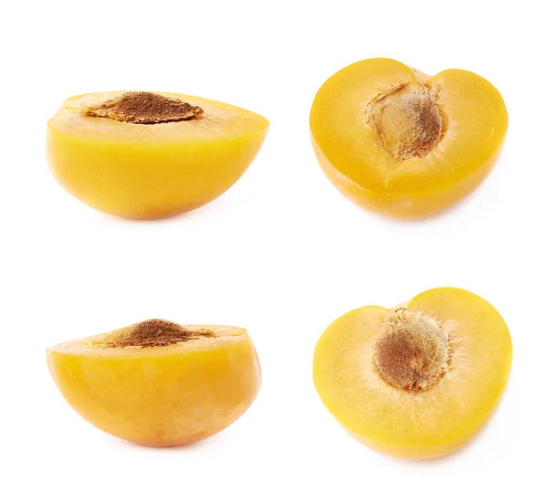 Cut open plum halfs — Stock Photo, Image