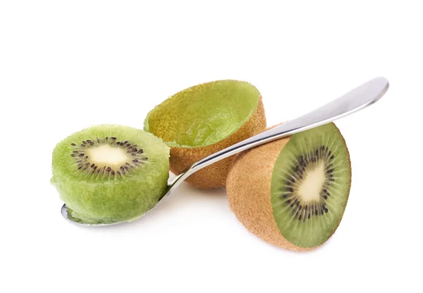 Comer kiwis con una cucharadita —  Fotos de Stock