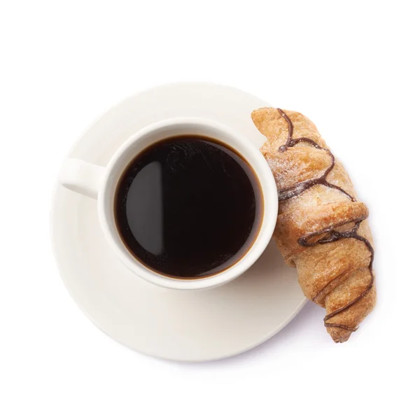 牛角面包和咖啡的杯子 — 图库照片