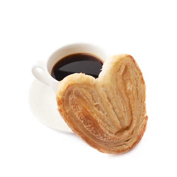 Biscoito em forma de coração e café — Fotografia de Stock