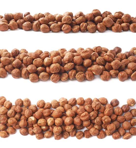 Multiple hazelnuts aligned in a line — Stock Photo, Image