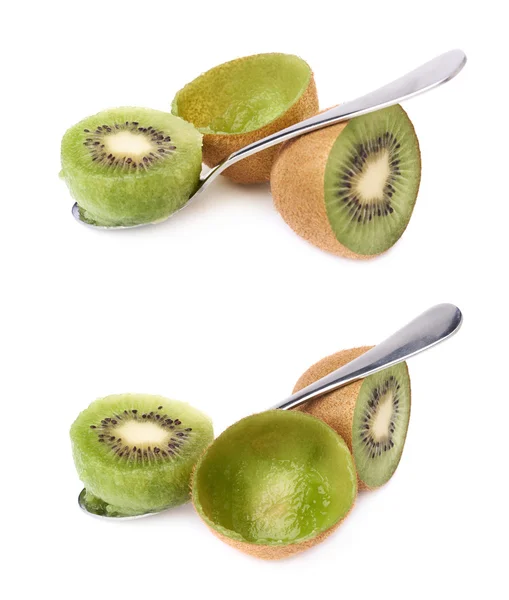 Kiwis mit einem Teelöffel essen — Stockfoto