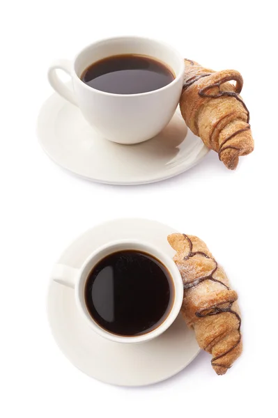 牛角面包和咖啡的杯子 — 图库照片