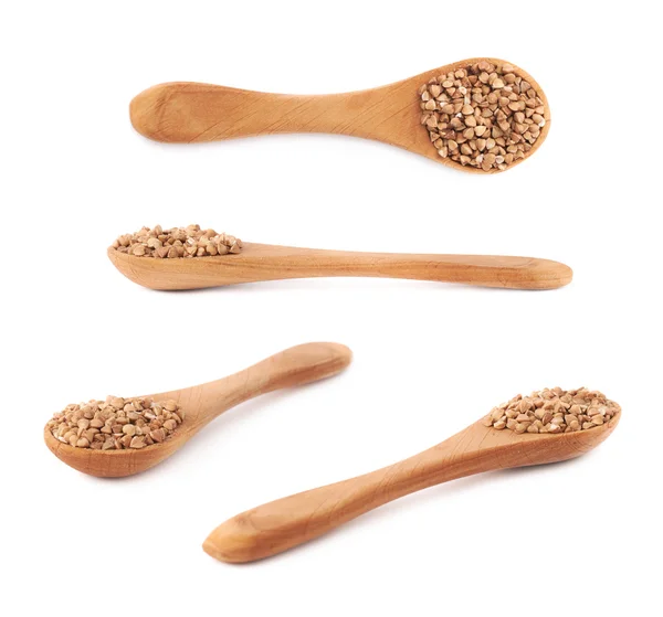 Full spoon of buckwheat isolated — Stock Photo, Image