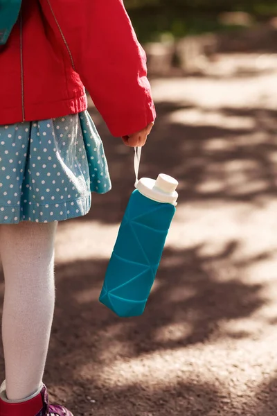 Folding Silicone Bottle Hand Little Girl — Stock Photo, Image