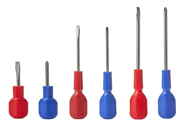 Chave de fenda de metal e plástico vermelho e azul brilhante para reparo — Fotografia de Stock