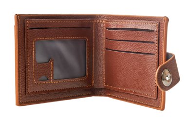 Kahverengi parlak cüzdan beyaz arka planda izole