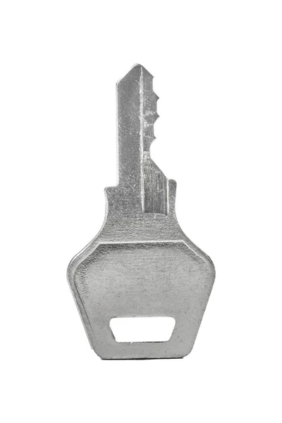 Chiave d'argento isolata su sfondo bianco da vicino — Foto Stock