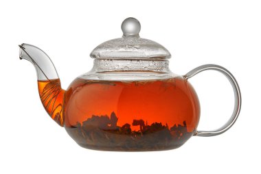 Teapot with black tea isolated on white background clipart