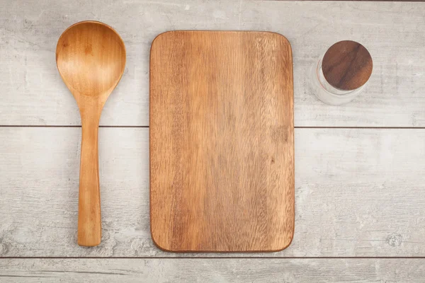 Wooden spoon,desk on table — Stock Photo, Image