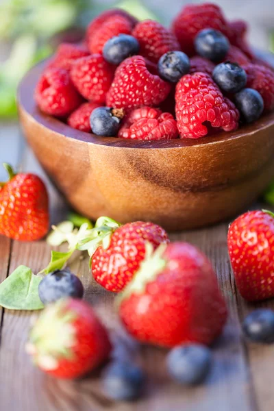 Frambuesas, fresas y arándanos — Foto de Stock