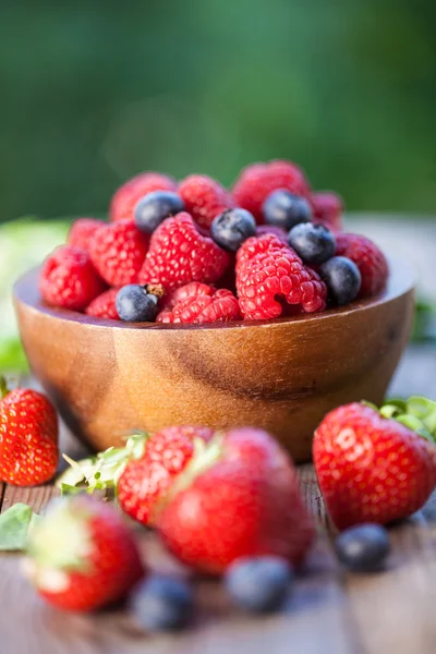 Frambuesas, fresas y arándanos — Foto de Stock