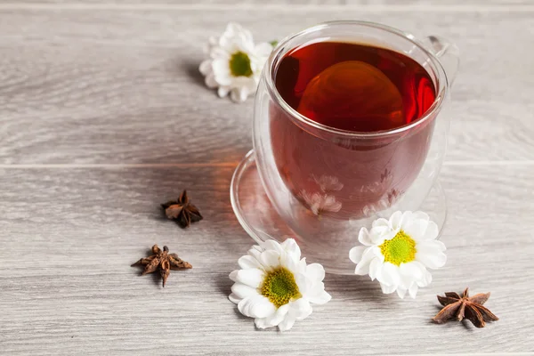 Cup of herbal tea with chamomile flowers — Stock Photo, Image