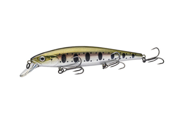 Wobbler with hooks for fishing as bait for fish, which is used for spinning. Fishing tackle for a fisherman.