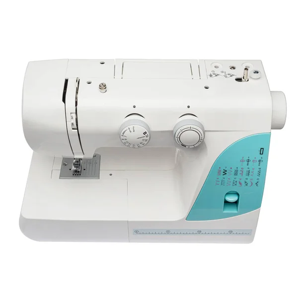 Sewing Machine Sewing Clothes Fabric White Isolated Background Front View — Stock Photo, Image