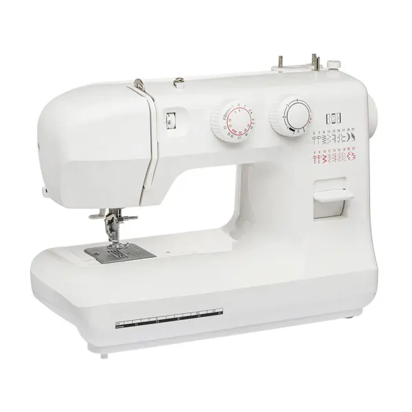 Sewing Machine Sewing Clothes Fabric White Isolated Background Front View — Stock Photo, Image