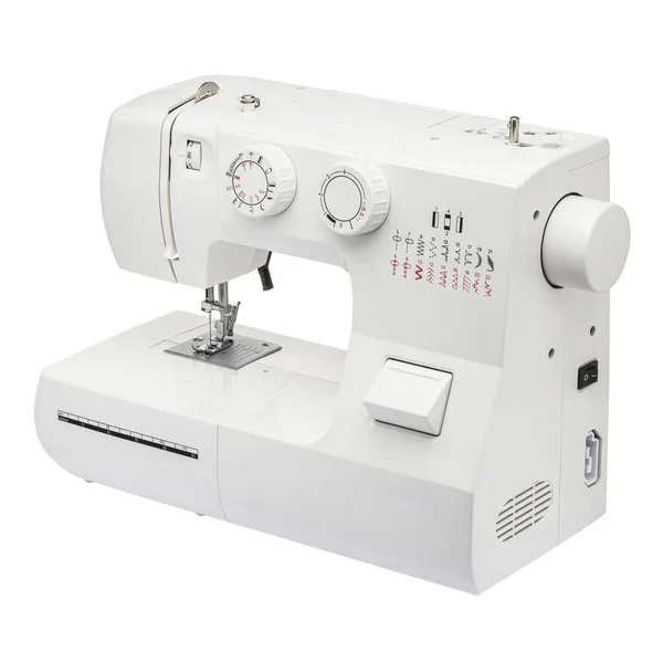 Sewing Machine Sewing Clothes Fabric White Isolated Background Front View — Stock Photo, Image