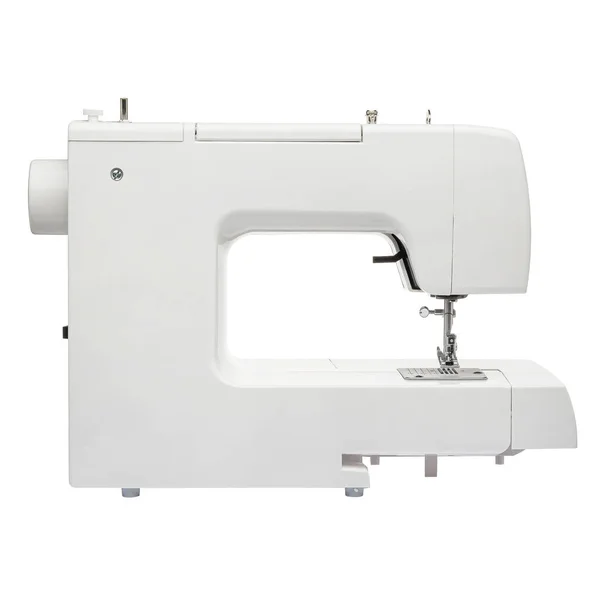 Sewing Machine Sewing Clothes Fabric White Isolated Background Front View — Stock Photo, Image