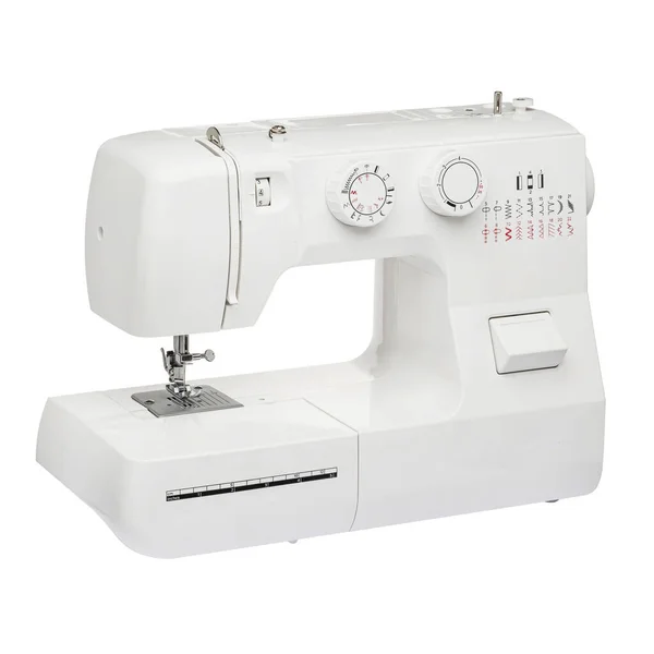 Sewing Machine Sewing Clothes Fabric White Isolated Background Front View — Stock Photo, Image