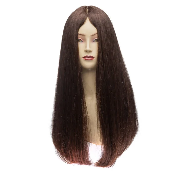 Human Hair Wig Mannequin Front View Brunette Straight Hair — Stock Photo, Image