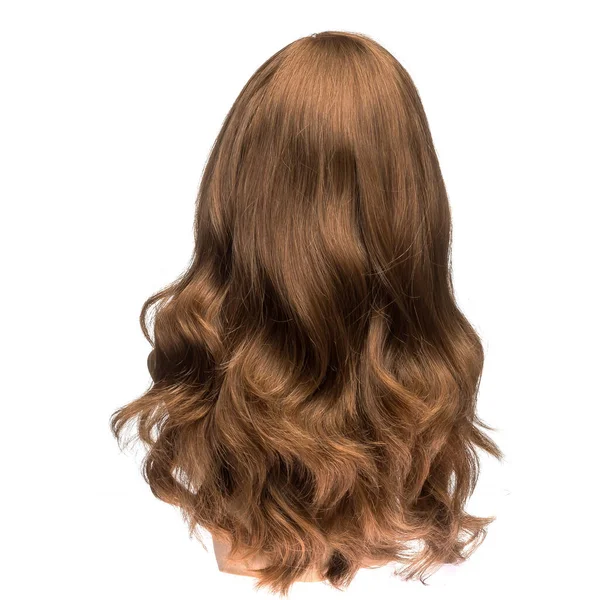 Perruque Cheveux Humains Sur Mannequin Vue Derrière Brunette Cheveux Ondulés — Photo