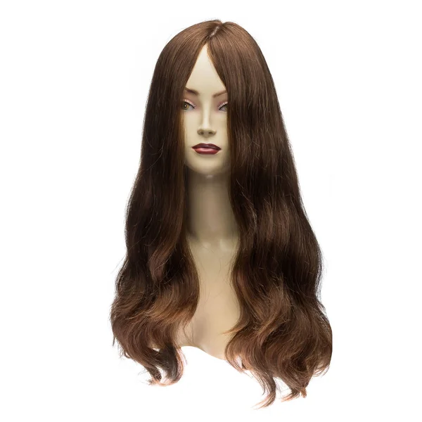Human Hair Wig Mannequin Front View Brunette Straight Hair — Stock Photo, Image