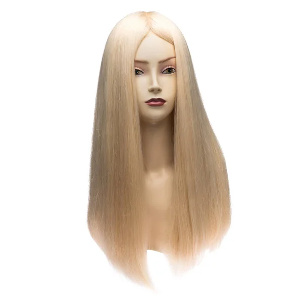 Human Hair Wig Mannequin Front View Blonde Straight Hair — Stock Photo, Image