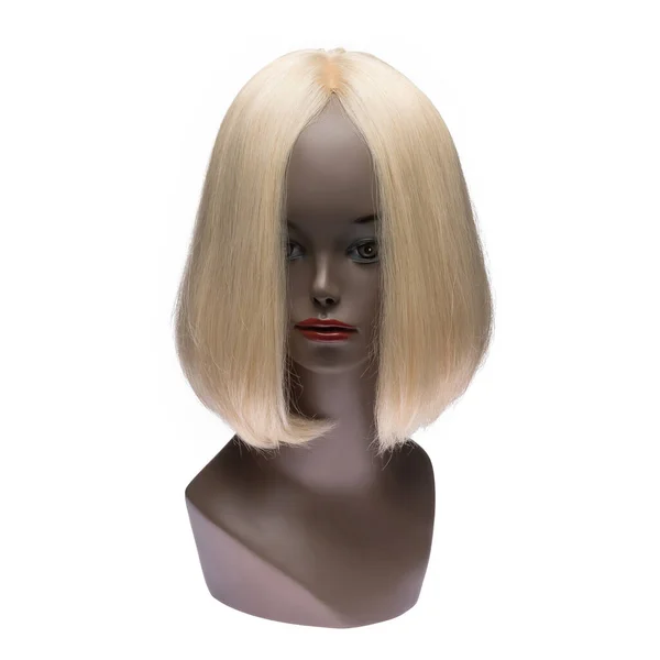 Human Hair Wig Mannequin Front View Blonde Straight Hair — Stock Photo, Image