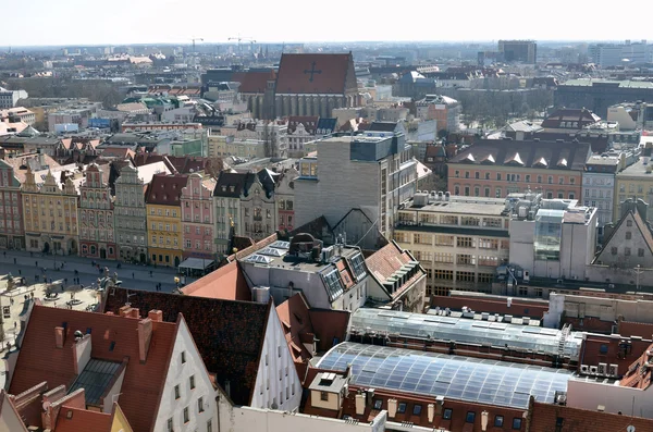 Παλιάς πόλης του Βρότσλαβ. Ευρωπαϊκή μεσαιωνική πόλη Breslau. Θέα από το κορυφαίο Breslau Βρότσλαβ — Φωτογραφία Αρχείου