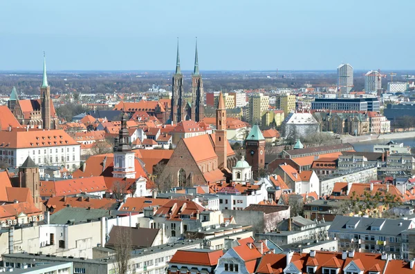 Παλιάς πόλης του Βρότσλαβ. Ευρωπαϊκή μεσαιωνική πόλη Breslau. Θέα από το κορυφαίο Breslau Βρότσλαβ — Φωτογραφία Αρχείου