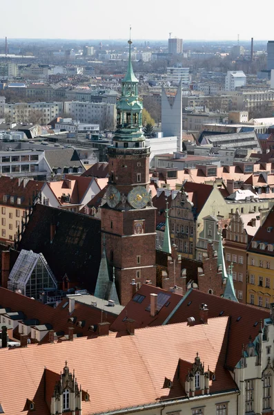Staré město Wroclaw. Evropské středověké město Vratislav. Pohled z vrcholu Breslau Wroclaw — Stock fotografie