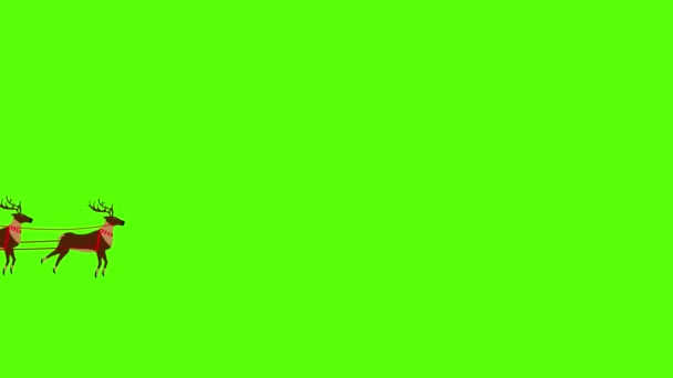 サンタクロースは 緑の画面上のReindersによって引っ張らクロマキーフラットアニメーション — ストック動画