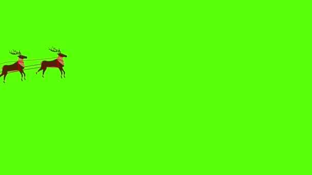 サンタクロースは 緑の画面上のReindersによって引っ張らクロマキーフラットアニメーション — ストック動画
