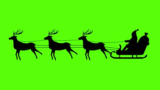 Silhouet Van Kerstman Getrokken Door Rendieren Groen Scherm Animatie Naadloze — Stockvideo