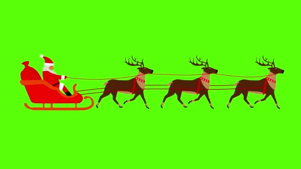 Santa Claus Pulled Reindeers Green Screen Chroma Key Flat Animation — Stock Video