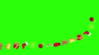 Yeşil ekran kroma tuşunda dekoratif Noel ögeleri animasyon grubu