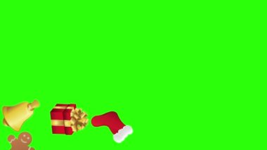 Yeşil ekran kroma tuşunda dekoratif Noel ögeleri animasyon grubu