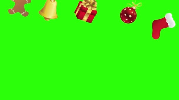 緑の画面上の装飾的なクリスマス要素のアニメーショングループクロマキー — ストック動画