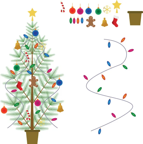 Elementos Del Árbol Navidad Elementos Decorativos Diseño Plano — Vector de stock