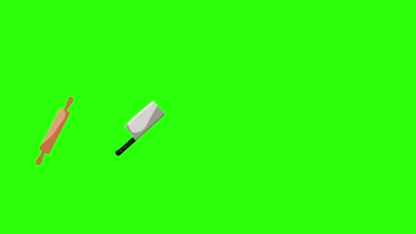 Herramientas Del Artículo Cocina Animación Croma Pantalla Verde — Vídeos de Stock